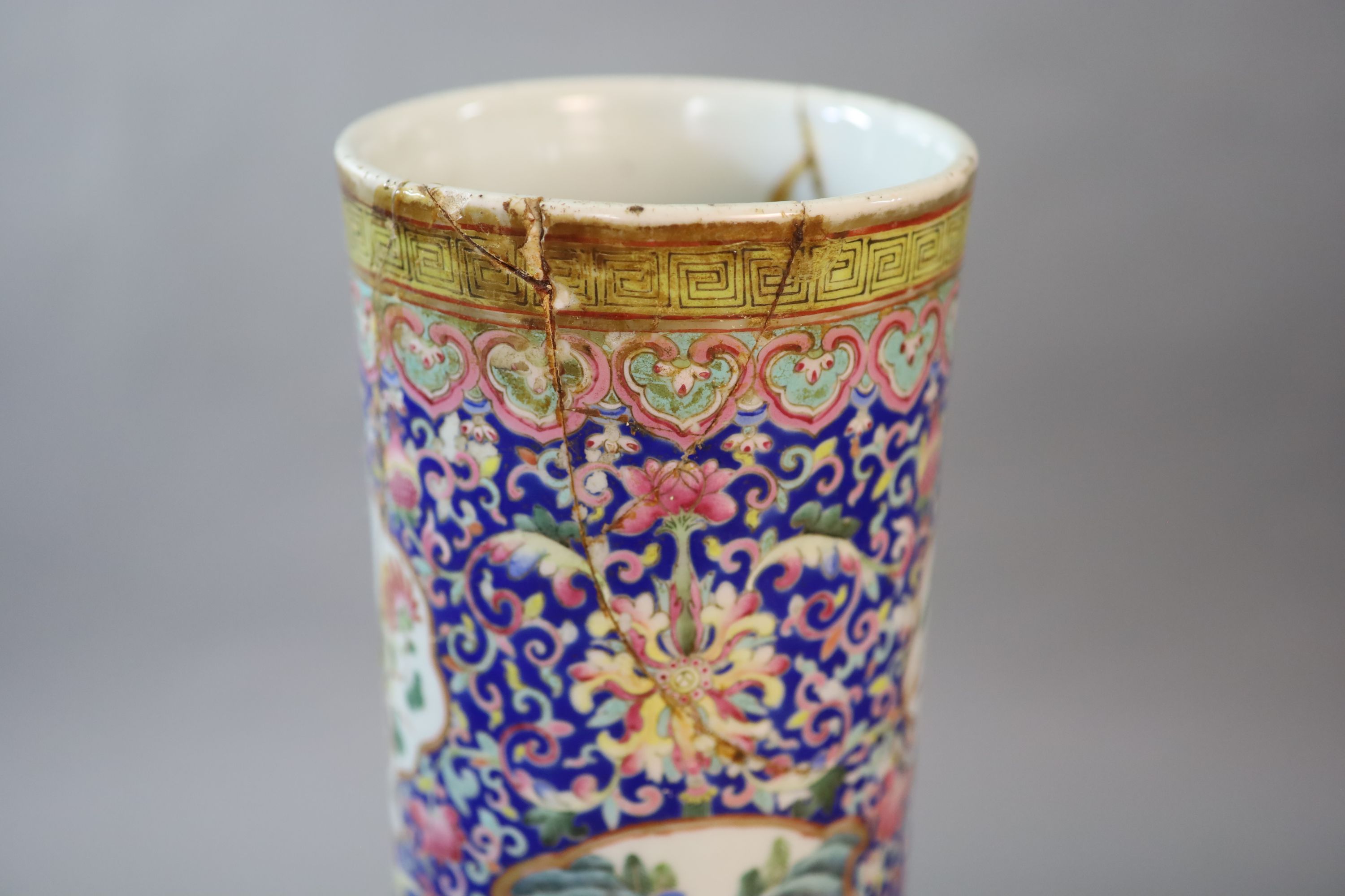 A massive Chinese blue ground bottle vase, Daoguang period (1821-50), 88cm high, neck broken and re-glued